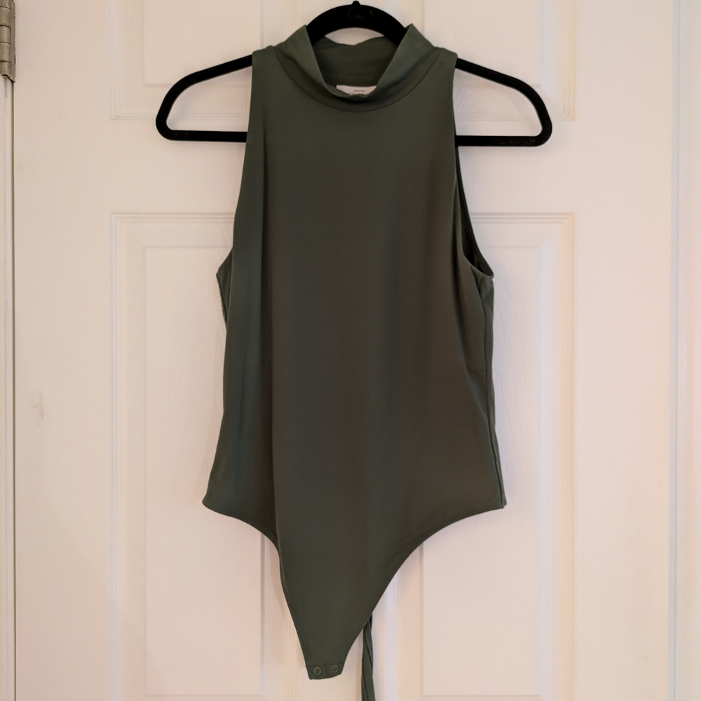 Babaton Green Sleeveless Mock neck Bodysuit